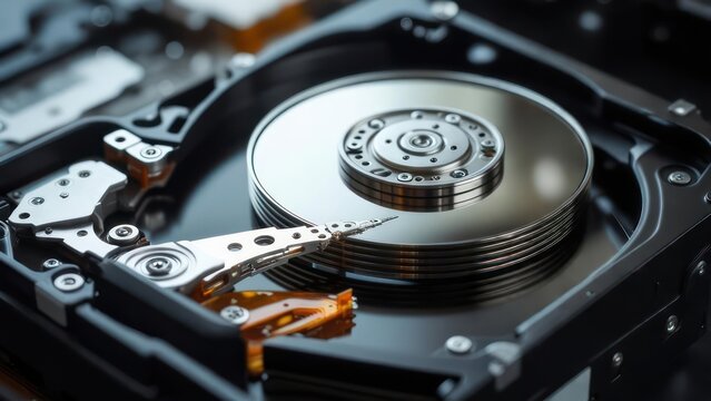 Hard drive components close-up