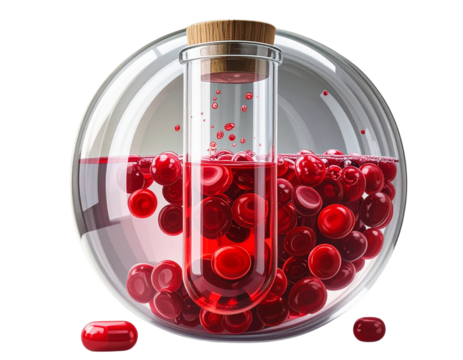 Front View of Test Tube Containing Floating Red Blood Cells, Isolated Transparent PNG