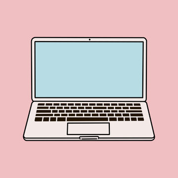 Laptop Computer Screen Vector Icon on Pink Background Blank Display