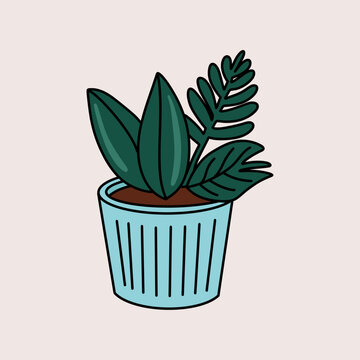 Minimalist Icon of a Plant Growing on a Blue Pot