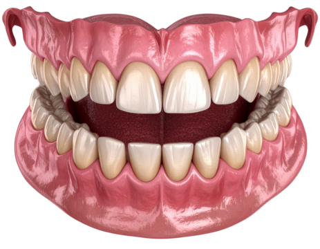 Open Jaw Human Dentition Model, Top-Down Perspective, Isolated Transparent Background PNG