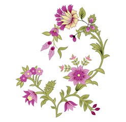 Charming botanical illustration featuring vibrant flowers and delicate foliage on a bright white canvas.