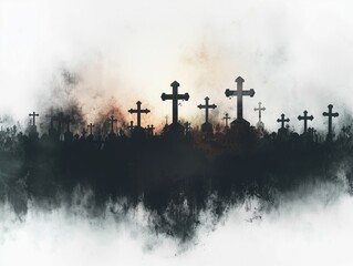 Graveyard Silhouette Halloween Abstract Background, Horror Theme Poster Design and Spooky Event Promotion Material