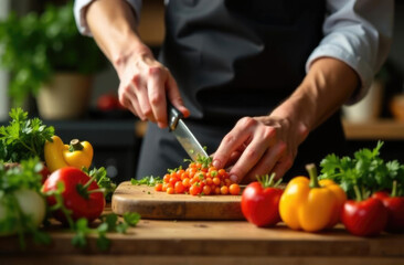 A person who cooks food using local ingredients, free space for text