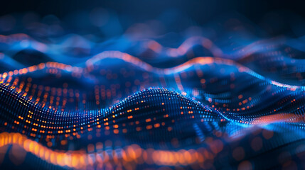 Vibrant waves of luminous colors represent abstract cryptocurrency data, showcasing a blend of blue and orange hues that flow and shift, symbolizing the ever-changing digital landscape
