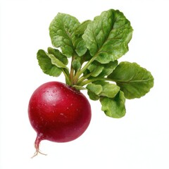 Freshly harvested red radish with green leaves isolated on white background