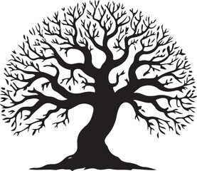 Majestic silhouette of a bare winter tree with intricate branching patterns and strong trunk vector