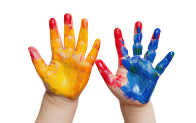 Colorful painted child cute hand isolated on white background, png