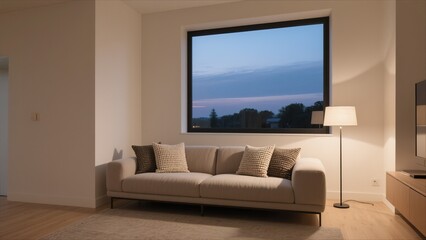 A contemporary sofa with textured pillows in a minimalist living space, creating a cozy and inviting atmosphere.