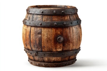 Aged wooden barrel, front view