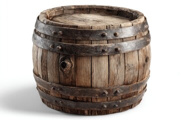 Aged wooden barrel on white background