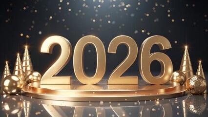 Golden 2026 Shines for New Year. Festive design element, glossy, celebratory, for cards, marketing.