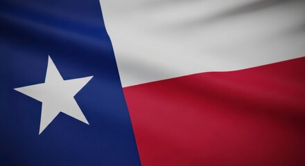Close up of a texas state flag with a white star on a blue field and red stripe