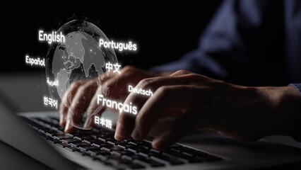 Global communication with multiple languages, digital translation tools, multilingual technology,...