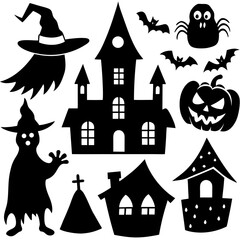 Halloween silhouette vector, Spooky silhouette vector, Ghost Vector, Spooky Hunt House, Spooky Pumpkin
