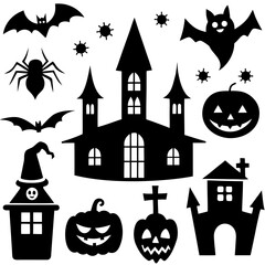 Halloween silhouette vector, Spooky silhouette vector, Ghost Vector, Spooky Hunt House, Spooky Pumpkin