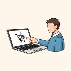 Man using laptop for online shopping, adding items to cart.