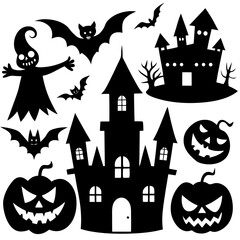 Halloween silhouette vector, Spooky silhouette vector, Ghost Vector, Spooky Hunt House, Spooky Pumpkin