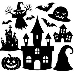 Halloween silhouette vector, Spooky silhouette vector, Ghost Vector, Spooky Hunt House, Spooky Pumpkin