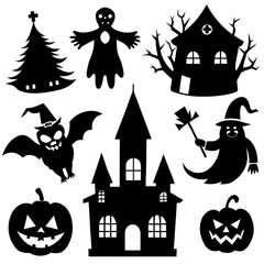 Halloween silhouette vector, Spooky silhouette vector, Ghost Vector, Spooky Hunt House, Spooky Pumpkin