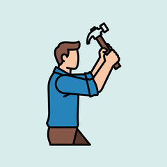 A person using a hammer, likely a carpenter or handyman, in a profile view.