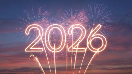 Celebratory image shows 2026 with fireworks. Represents New Year's, event, or greeting. Ideal for marketing, web design, or editorial use.