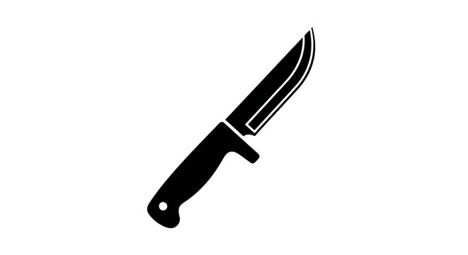 A black silhouette of a hunting knife with a curved blade and ergonomic handle on a white background ai generated - Powered by Adobe