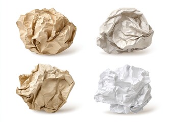 Fototapeta premium Four crumpled paper balls, two light and two dark shades