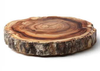Circular wooden slice, natural wood grain