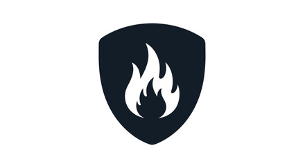 Black Shield with White Flame Symbol, Protection Concept.