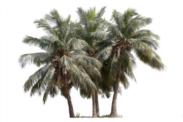 Group of coconut palm trees against white