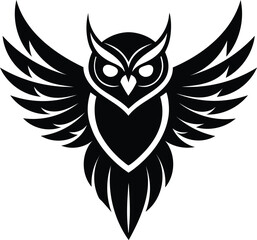 Obraz premium A powerful tribal tattoo design of a black and white eagle owl with its wings spread like a heraldic emblem