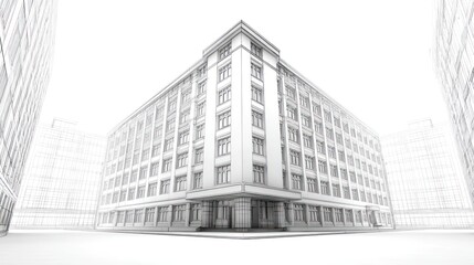 Fototapeta premium Architectural drawing of a building at a corner