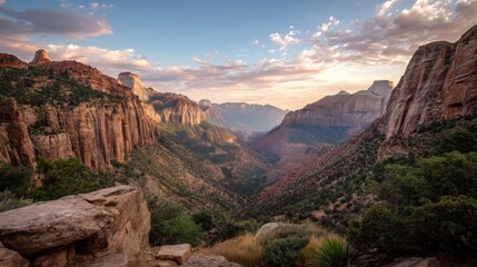 Naklejka premium Stunning Canyon Overlook at Dawn with Majestic Cloudscape