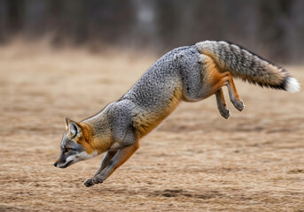 Agile Grey Fox Leaping