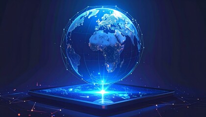 Futuristic Digital Globe Connected to Tablet
