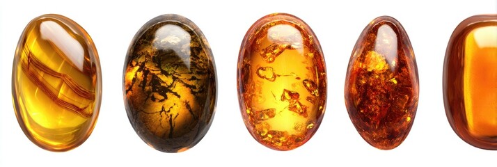 Polished amber gemstones