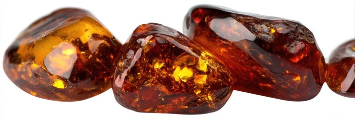 Polished amber gemstones, various shades of amber, translucent,  natural inclusions