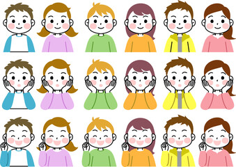 子供の表情のバリエーションセット　男の子　女の子　カラフル