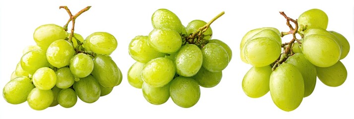 Fresh green grapes in bunches against white background