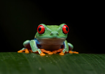 Vibrant Red-Eyed Tree Frog on Green Leaf