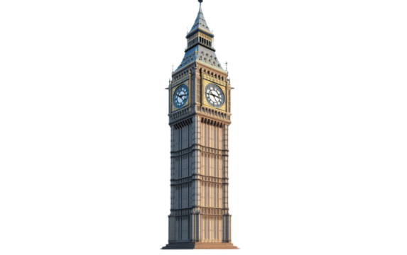 Big ben isolated on white background, png