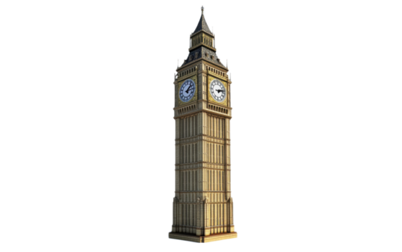 Big ben isolated on white background, png