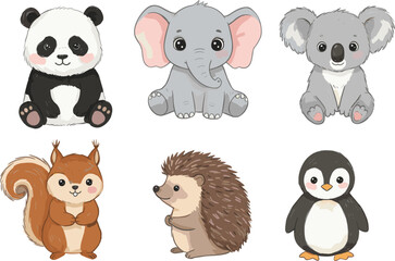 Cute cartoon lion, tiger, and giraffe vector illustration, wild jungle animals, adorable character design for kids, children education, nursery decoration, and learning