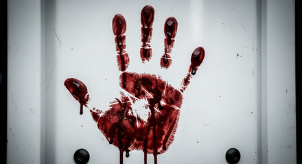 Bloody Handprint on White Surface - Horror and Crime Concept