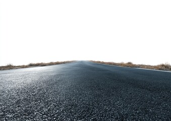 Naklejka premium Straight asphalt road disappearing into the horizon, isolated on white