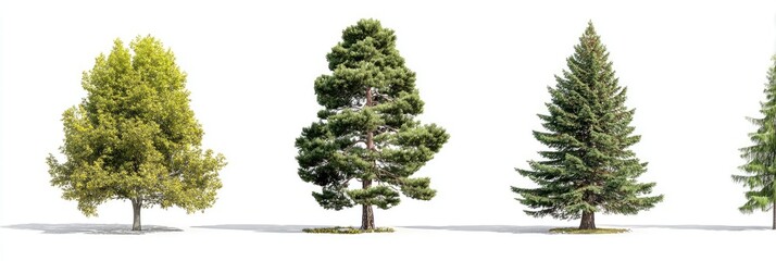 Three different types of trees against a white background