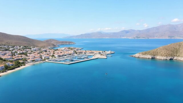 Mandrakia Fishing Village Aerial View in Aegean Sea, Cyclades Island, Greece