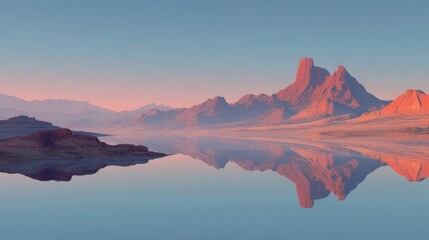 Obraz premium Serene Desert Scene with Mirage Reflecting the Colorful Sky