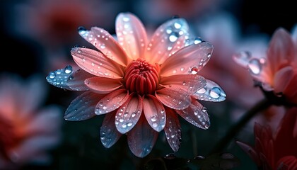a stunning close up shot of a delicate flower covered in glistening water droplets showcasing its natural beauty and freshness